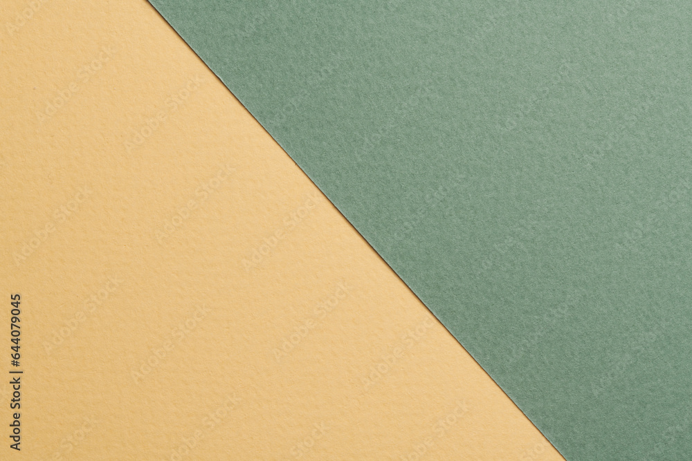 Rough kraft paper background, paper texture beige green colors. Mockup with copy space for text.