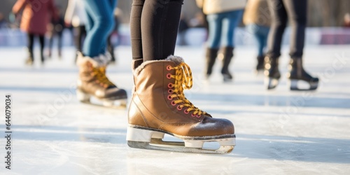 People ice skating on the ice before christmas. Generative AI