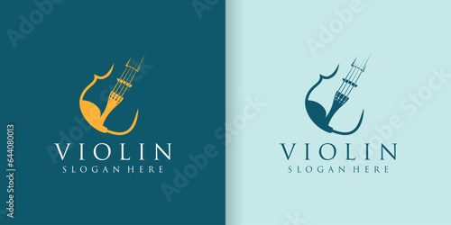 Stylized violin icon logo vector. Inspiration for the Violin Contra bass instrument silhouette logo design
