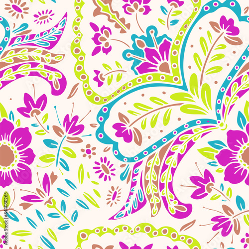 Seamless pattern with multicolor Paisley print. Vector illustration