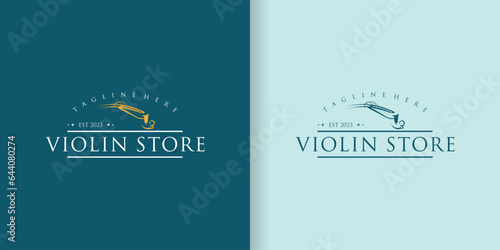 Violin orchestra violin music silhouette logo vector icon design. Shop with Various Musical Instruments