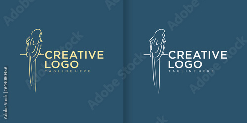 Set of Bird logo template with line art style. Creative abstract bird logo collection
