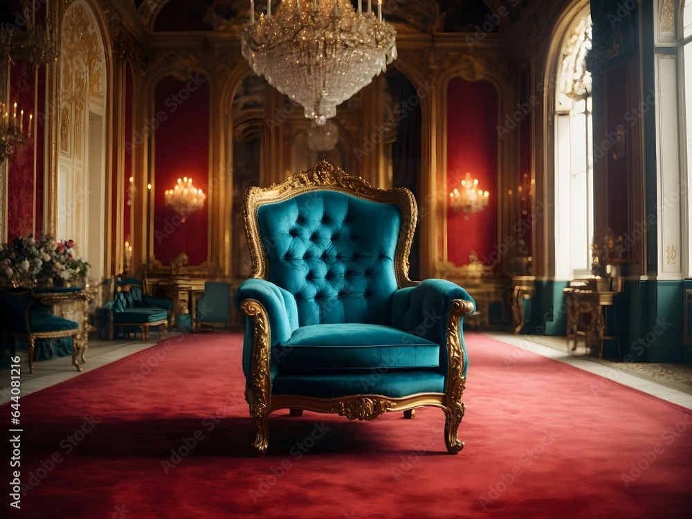 Fototapeta premium Opulent Seating: Armchair in a Royal Setting. Ai generative