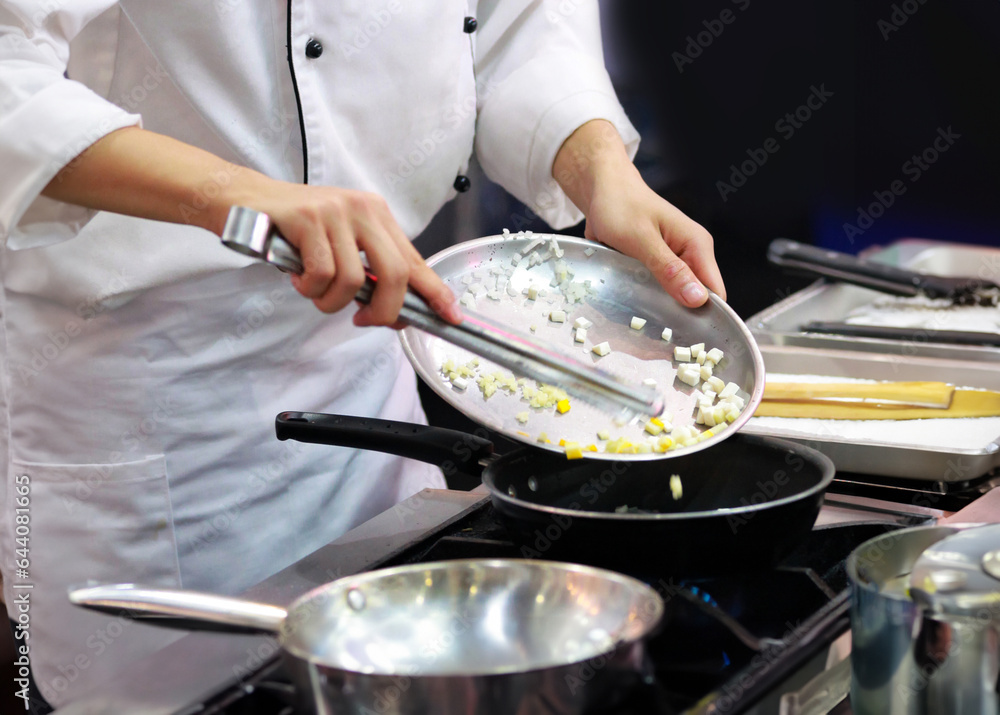 Chef preparing food, meal, chef cooking in the kitchen, Chef decorating dish,  chef at work