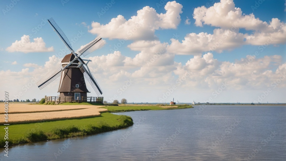 windmill in the country near river