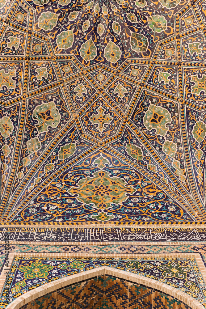 Details of glaze bricks in Registan, Samarkand, Uzbekistan