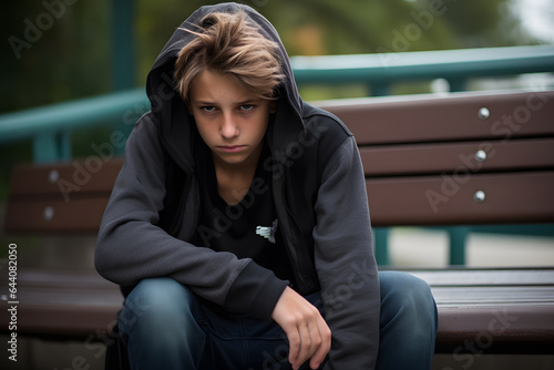 Expressive teenager boy in school, being bored, teen emotions or teen moods concept. Generative AI