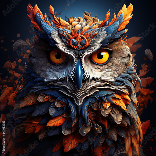 Image of colorful owl. Wildlife Animals. Bird. Illustration. Generative AI.