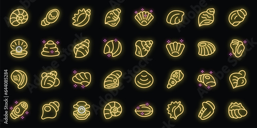 Conch icons set outline vector. Shell beach. Snail nature neon color on black