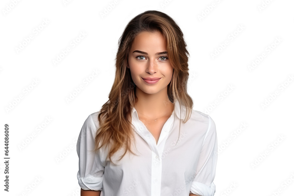 isolated png portrait of natural gentle young woman in unbuttoned white shirt isolated png portrait of natural gentle young woman in unbuttoned white shirt