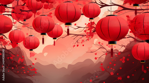 red lantern abstract background for Chinese new year 2024 Year, new year concept, . Generative AI