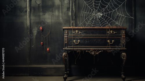 Teias de aranha em móveis antigos, dia das bruxas 