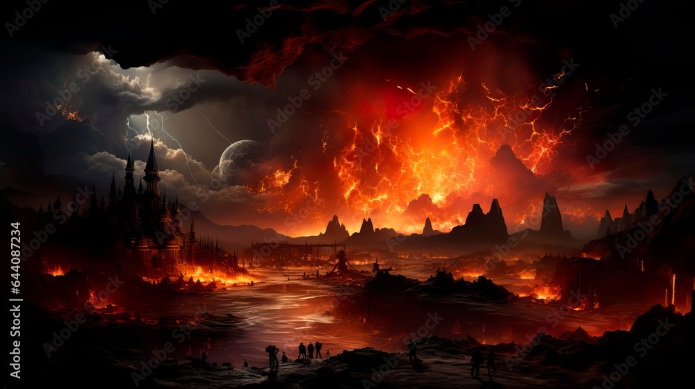 volcanic magma eruptions with lava flows and ash in the air. Generative AI volcanic magma eruptions with lava flows and ash in the air. Generative AI