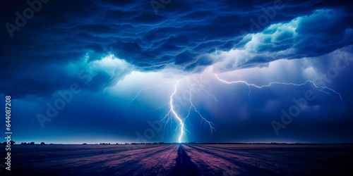 stormy sky and a powerful lightning that breaks the dark clouds. Generative AI © Лилия Захарчук