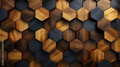 Wallpaper Mural 3D Wallpaper in the form of imitation of decorative mosaic of wood colored details and gold decor. High quality seamless realistic texture. Torontodigital.ca