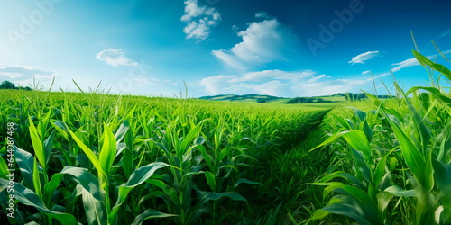 field of vibrant green biofuel crops, such as corn or sugarcane, used for sustainable energy production. Generative Ai