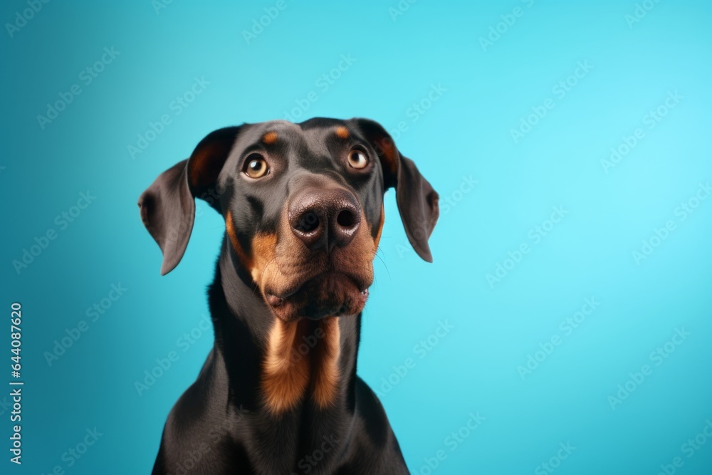 Medium shot portrait photography of a happy doberman pinscher wearing a doctor costume against a soft blue background. With generative AI technology Medium shot portrait photography of a happy doberman pinscher wearing a doctor costume against a soft blue background. With generative AI technology