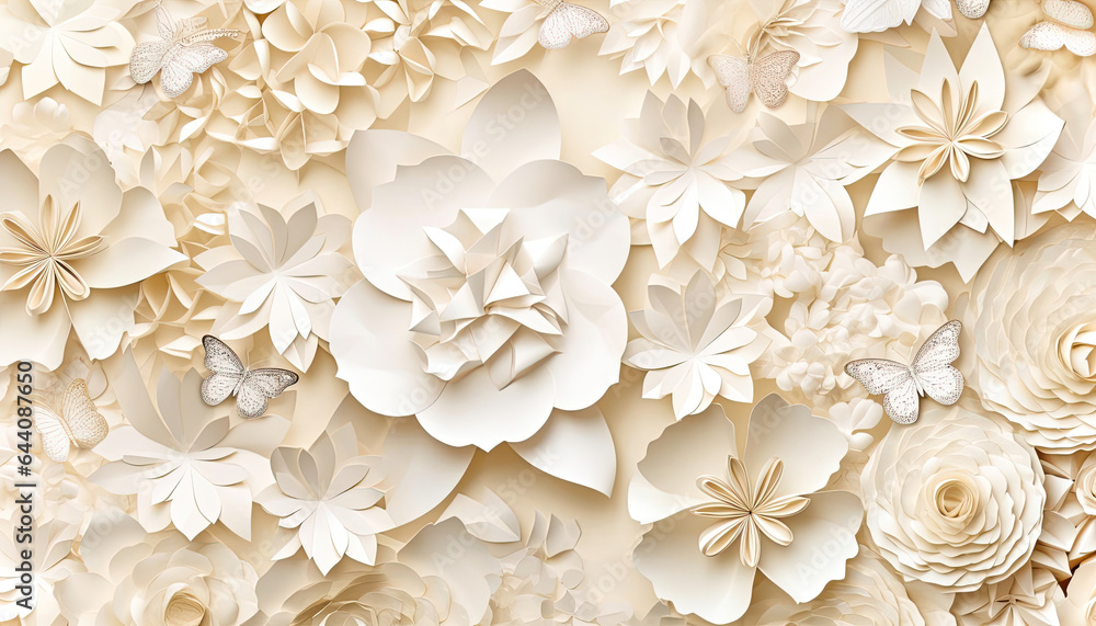 White and beige Floral and Butterfly Background in Soft and Dreamy Style White and beige Floral and Butterfly Background in Soft and Dreamy Style