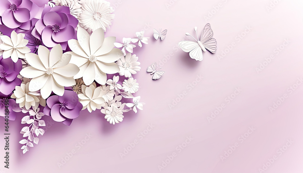 Delicate Paper Flower Arrangement on a Purple Background