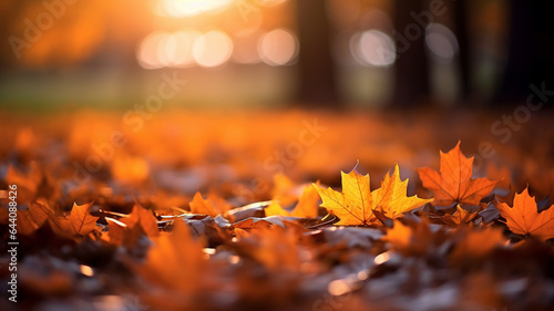 autumn leaves in the park. blurred bokeh background