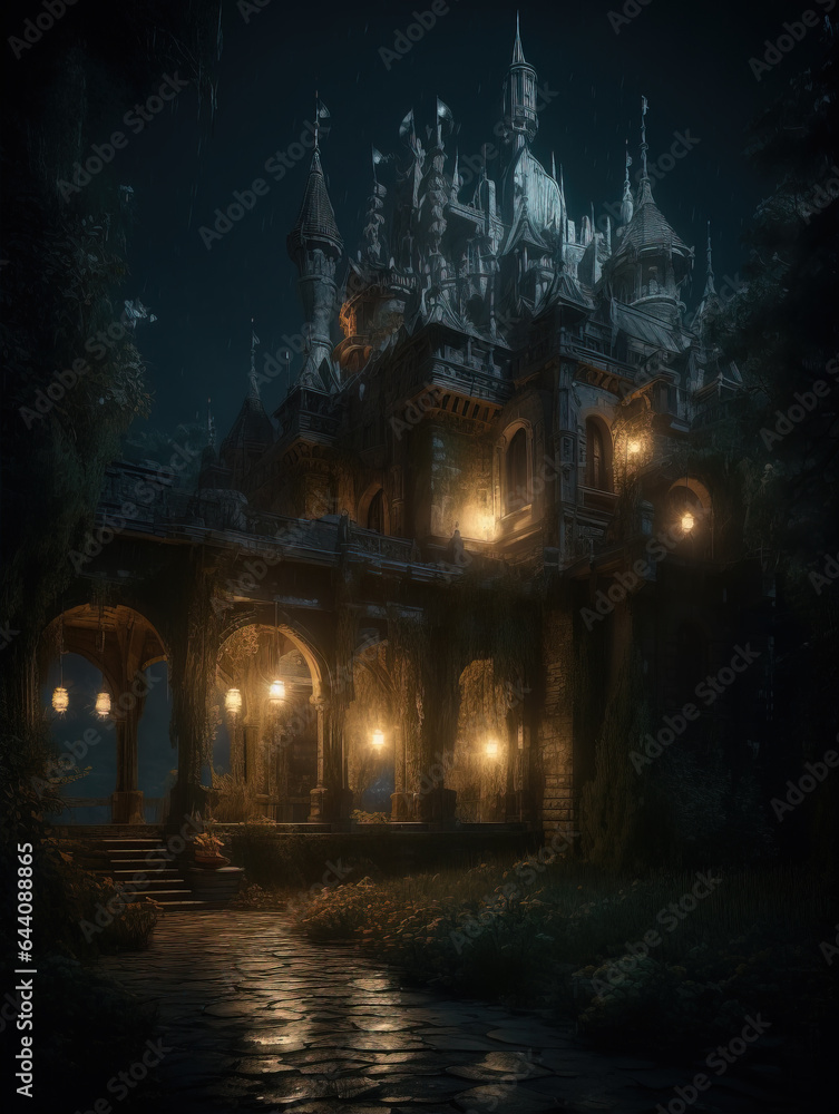 Fototapeta premium Ancient Castle Under Moonlight,created with generative ai tecnology.