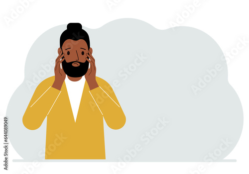 The man expresses the emotions of shock, surprise, confusion, stress, anxiety. Vector