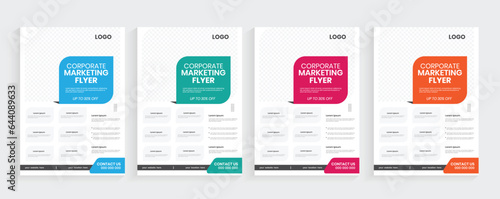 Business corporate flier design, abstract shape graphic clean leaflet layout, creative white, red, and blue a4 booklet, cover, print poster concept