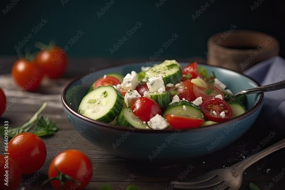  Cucumber salad with tomatoes and feta cheese