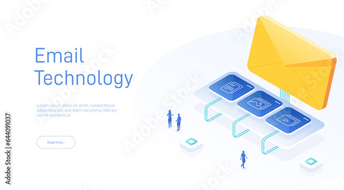 Isometric Email services concept. Data analysis, checking email. Computer monitor 3d isometric design. Technology in isometric design. Vector illustration. photo