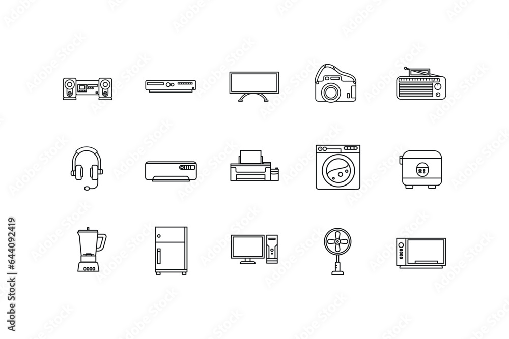electronics set of icon in line design vector