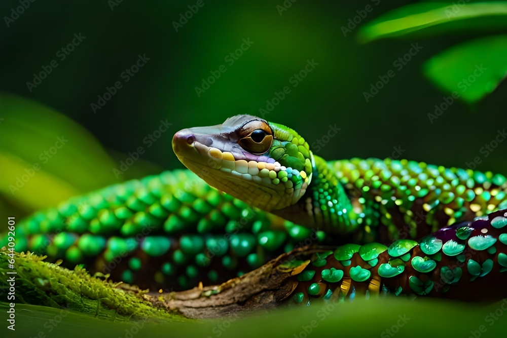 Fototapeta premium green snake on a branch