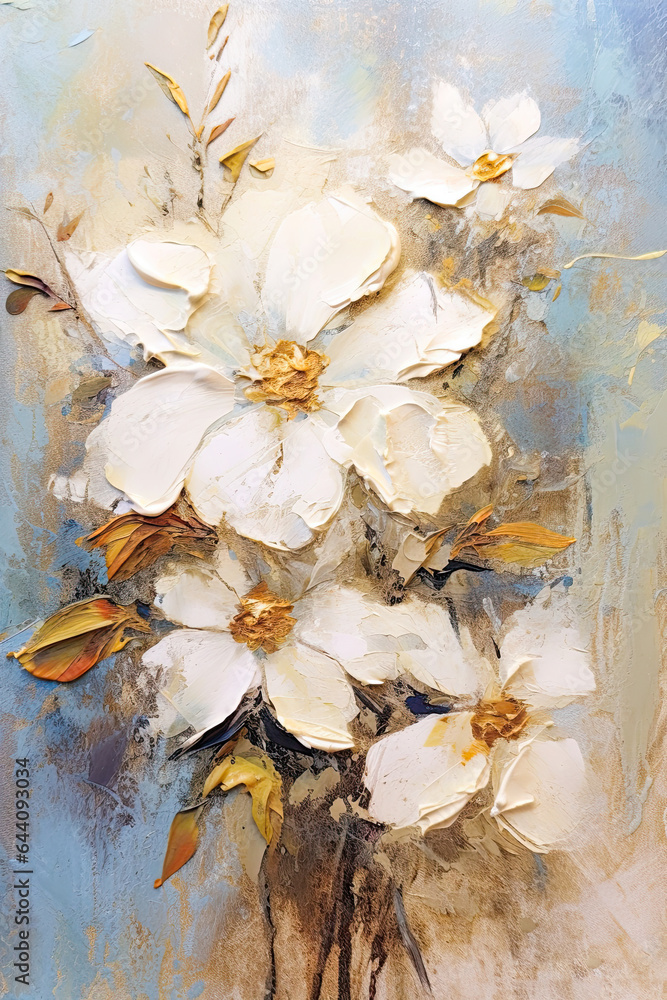 Fototapeta premium Golden Magnolia Tree in Impressionistic Style,flowers on a wooden background,flowers on old wooden background