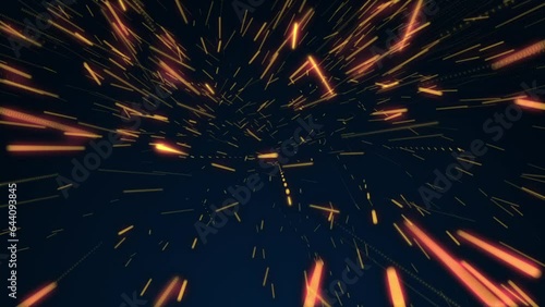 Super fast exploding particles background suggestive of red hot glowing rounds of tracer gunfire ammunition lighting up the night sky. Full HD and looping abstract motion background animation.