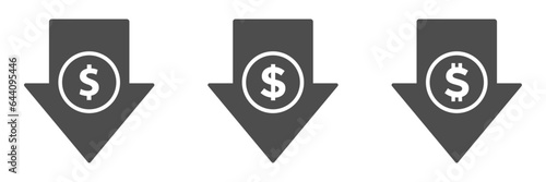 Cost reduction vector flat icons. Cost decrease vector signs