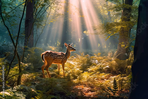 A Majestic Deer in the Forest Sunlight,deer in the woods,deer in the forest © Moon