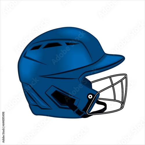 Baseball helmet dark blue. Side view. Sport equipment. Baseball helmet sketch isolated on white background. Helmet silhouette made in black lineball outline