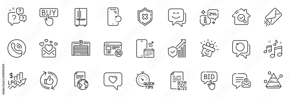 Icons pack as Love message, Security statistics and Question bubbles line icons for app include Smile face, Parking garage, Refrigerator outline thin icon web set. E-mail, New message. Vector Icons pack as Love message, Security statistics and Question bubbles line icons for app include Smile face, Parking garage, Refrigerator outline thin icon web set. E-mail, New message. Vector