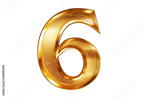 Number 6 gold on transparent background