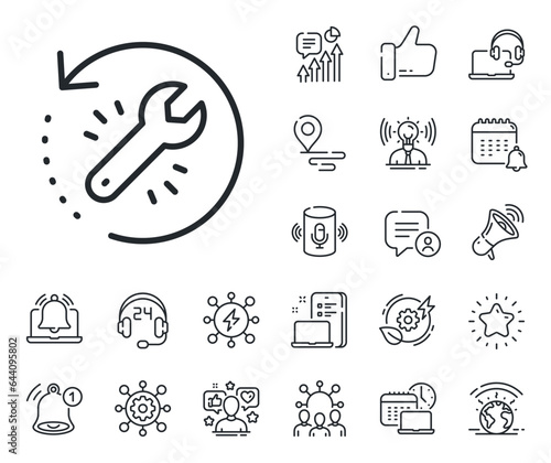 Backup data sign. Place location, technology and smart speaker outline icons. Recovery tool line icon. Restore information symbol. Recovery tool line sign. Influencer, brand ambassador icon. Vector