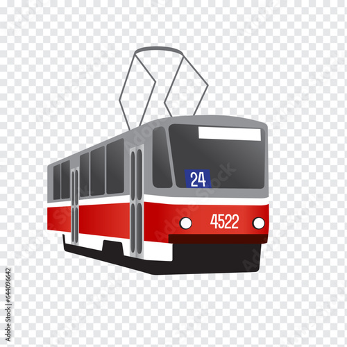 Tram. Urban transport. Isolated vector illustration on a transparent background
