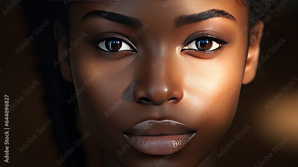 Close-up portrait of an African ethnicity model, emphasizing the details and beauty of her facial features Close-up portrait of an African ethnicity model, emphasizing the details and beauty of her facial features