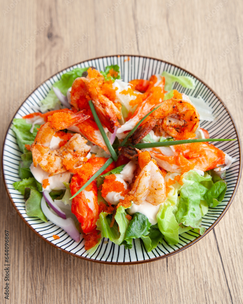 Shrimp, Ebiko and crab stick salad with yogurt dressing Shrimp, Ebiko and crab stick salad with yogurt dressing