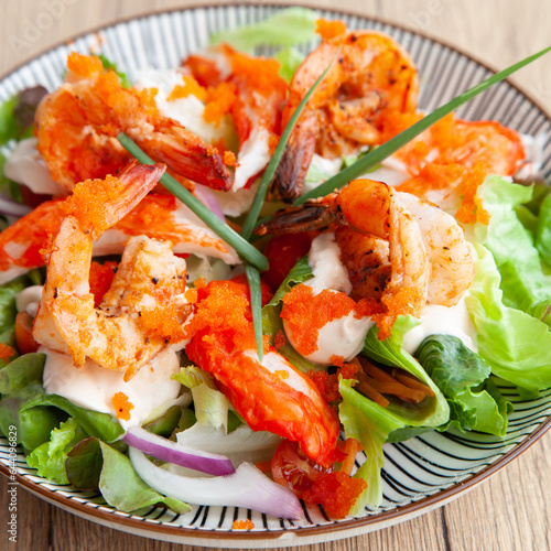 Shrimp, Ebiko and crab stick salad with yogurt dressing