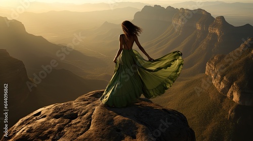 Model atop a mountain range in Africa  showcasing her strength and the continent s majesty
