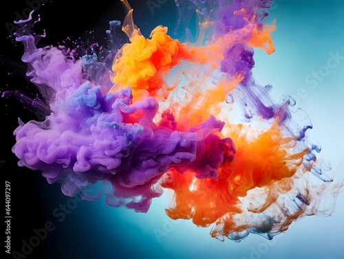 A dynamic and explosive scene with smoke and explosion, where the colors involved are complementary.