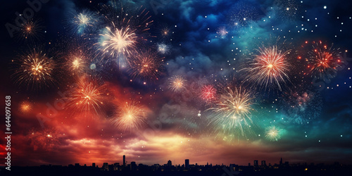 Fireworks background in a city