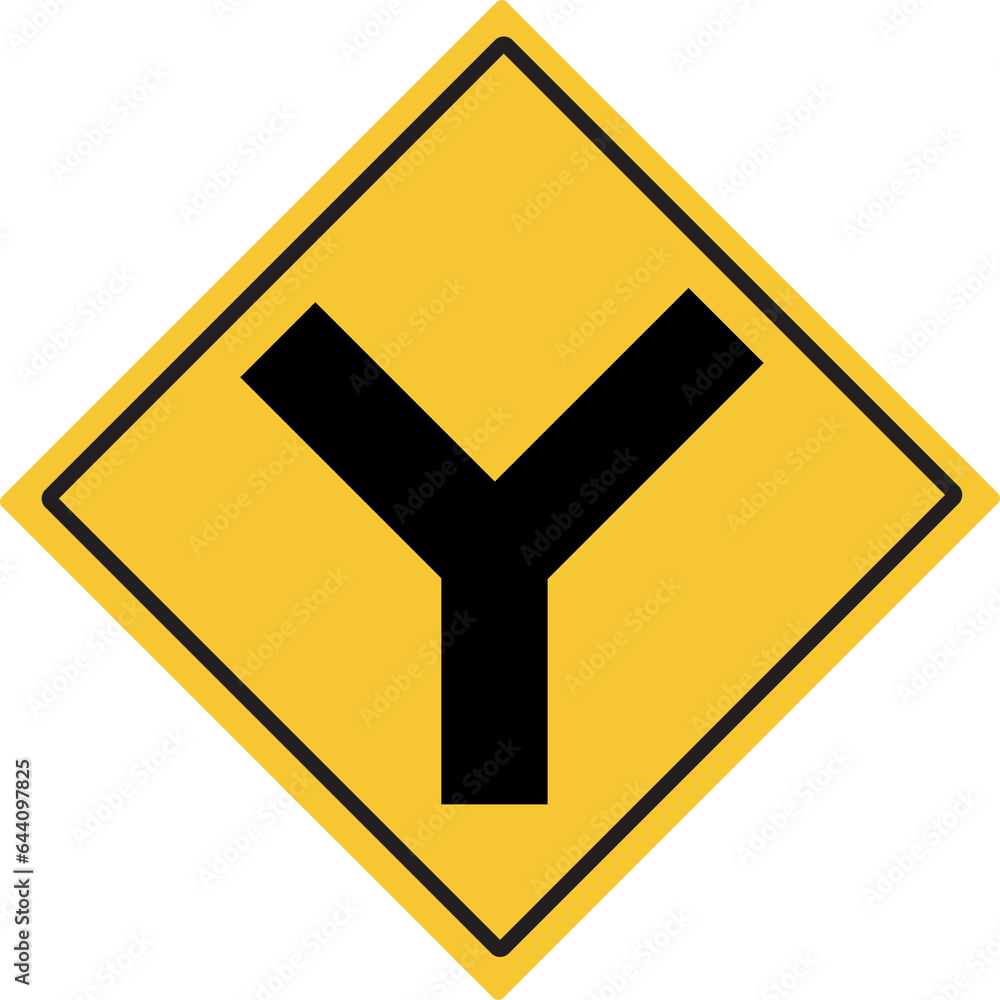 Yjunction ahead. Intersection sign . Traffic warning signs