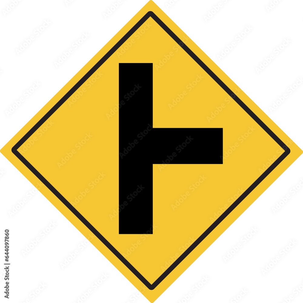 Fototapeta premium T-junction right. Intersection sign . Traffic warning signs. Illustration PNG.