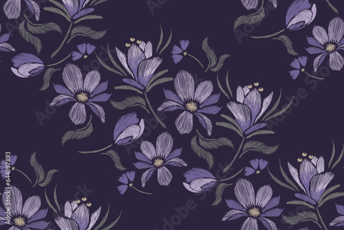 Floral Ikat Pattern seamless flower paisley embroidery with floral magnolia motifs. Ethnic pattern oriental traditional Aztec style. vector illustration design for fabric, textile.
