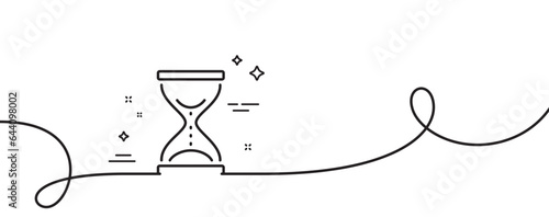 Time hourglass line icon. Continuous one line with curl. Sand watch sign. Time hourglass single outline ribbon. Loop curve pattern. Vector